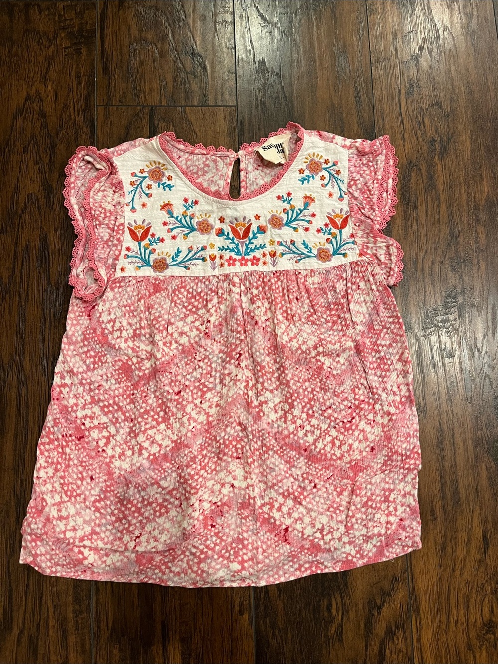 Savanna Jane Pink Floral Embroidered Tank Top